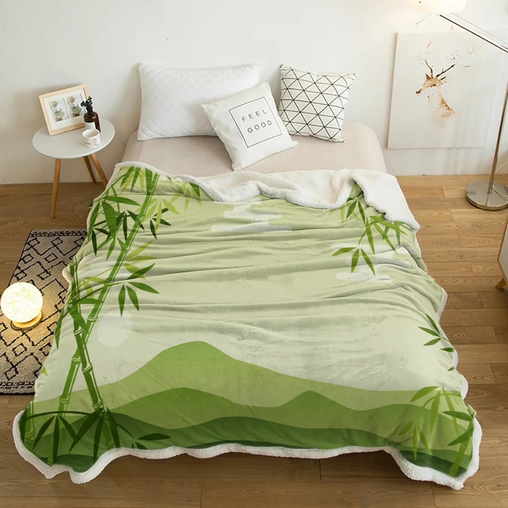 

Chinese Style Green Bamboo Plush Throw Blanket Sherpa Fleece Bedspread Blankets Sofa Cover Bedding Picnic Wool Soft Blanket