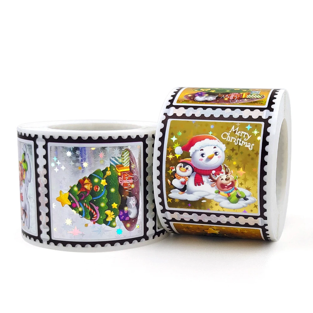 

Holographic Stickers Merry Christmas Stickers Seal Labels Stickers For DIY Gift Baking Package Envelope Stationery Decor 300pcs