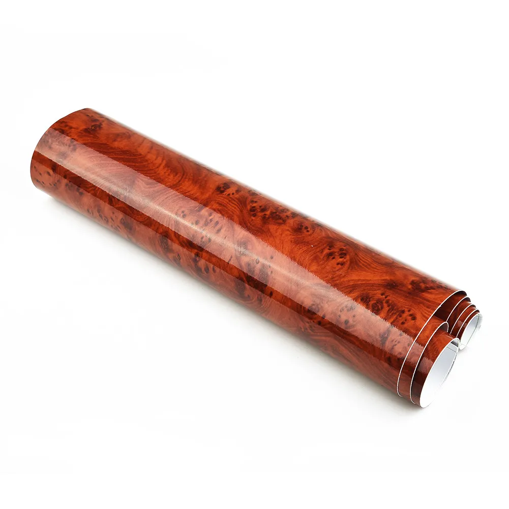 

DIY Car Sticker Film Maroon 30*100cm Accessory Wrap Roll High glossy Wood Grain Vinyl Decal Internal Practical New