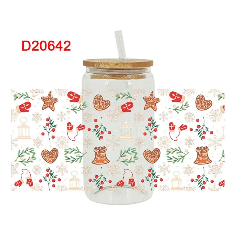 

3D УФ DTF с Рождеством и принтом, наклейки-переводки, обертывания для чашек 16 унций для DIY, стекло, керамика, металла, кожи и т. д. D20642