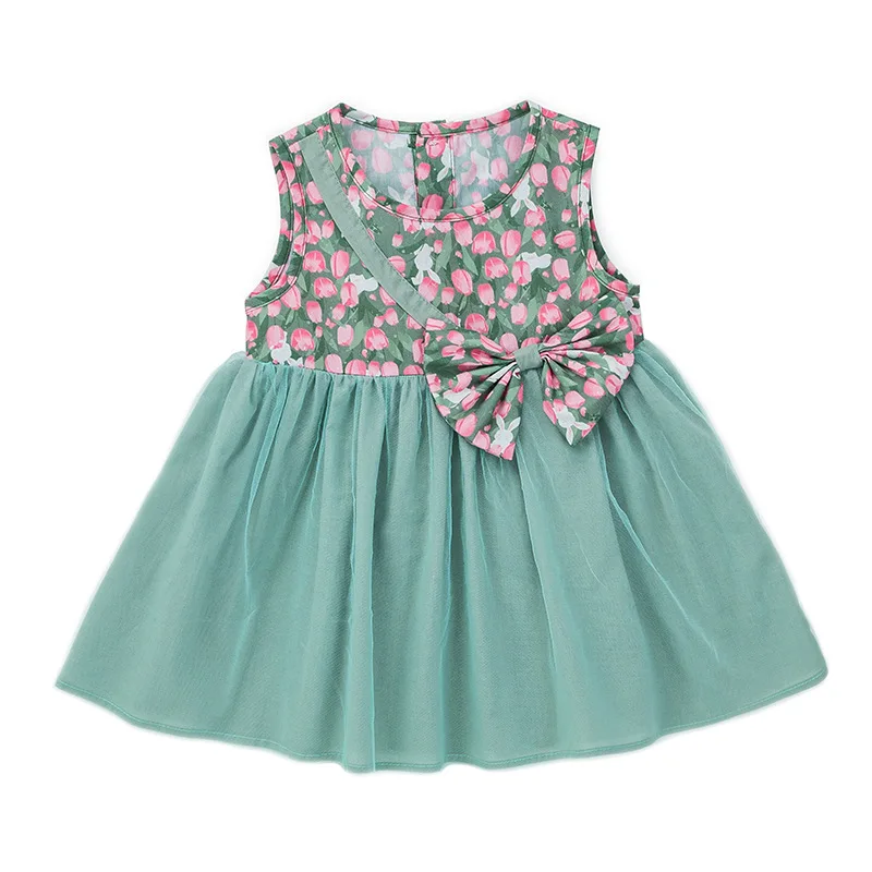 

Summer Children's Clothing Baby Girl Floral Print Dress Kids Sweet Sleeveless Dress Infant Mesh Patchwork Dress Kids Clothes