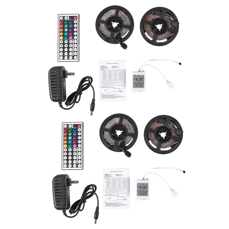 

2X 10M 300Leds 3528 Smd Rgb Led Light Strip+44 Key Ir Remote Controller Non-Waterproof Dc12v 60Leds Ribbon Tape Us Plug