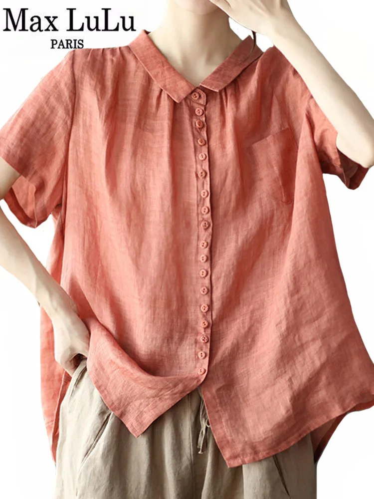 

Max LuLu 2023 Spring Fashion Clothes Korean Women Vintage Leisure Linen Shirts Ladies Luxury Loose Harajuku Tops Classic Blouses