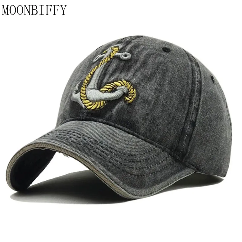 

Бейсболка унисекс, повседневная Кепка с вышивкой, ковбойская потертая ткань, с якорем, для взрослых, для отдыха на открытом воздухе, защита о...