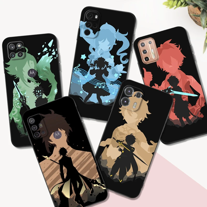 Черный чехол из ТПУ для Motorola Moto G31 G40 Fusion G41 G50 G51 edge30 G10 G20 G30 G100 5G G22 Genshin Impact Anime
