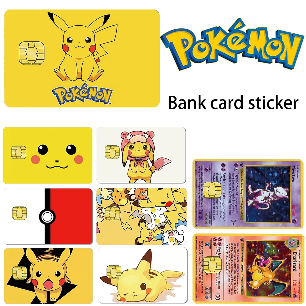 

85.6*53.98mm Pokemo Bank Stickers Pikachu Gyarados Charizard Mewtwo Credit Card Bank Card Battle Game Waterproof Decoration Toys