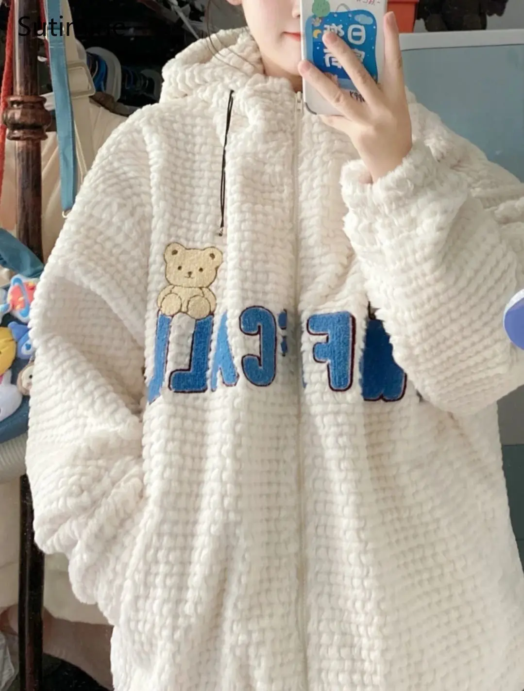 Winter Coat Women Office Lady Pockets Rabbit Wool Thickened Design Hooded Lamb Wool Cotton Dress for Women Cartoon Coat Women