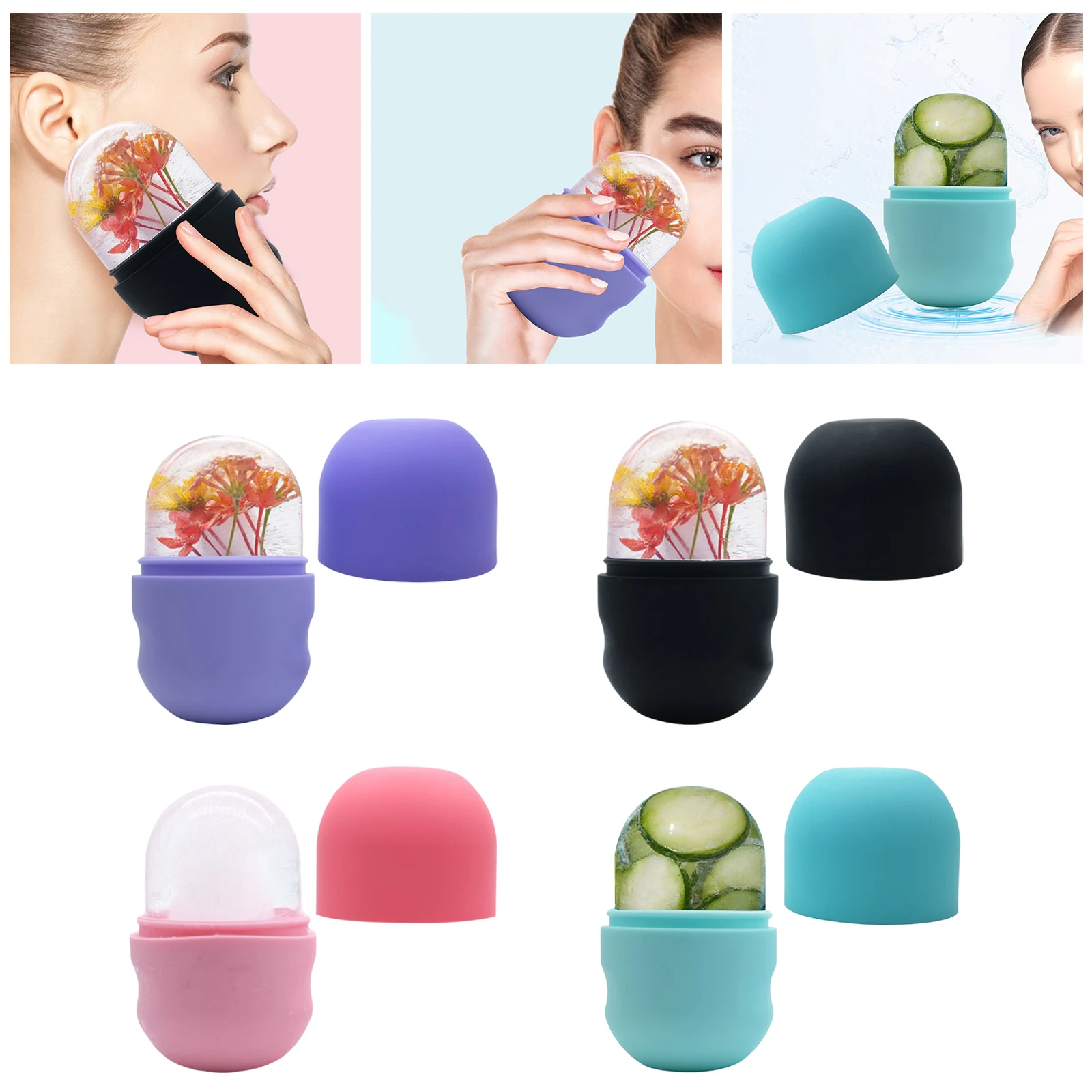 

4 Color Silicone Ice Ball Face Massager Shrink Pores Roller Cold Therapy Reusable Freezable Ice Massage Cup For Face Body