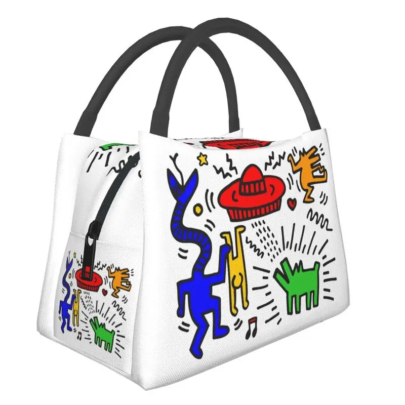 

Keiths Graffiti Pattern Insulated Lunch Tote Bag for Women Alien Effect Portable Thermal Cooler Food Lunch Box Work Travel