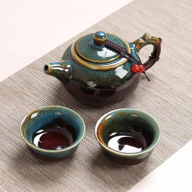 

Керамическая Обжиговая глазурованная дорожная чайная посуда, кофейник, чайный набор и чашка, китайский горшок Gaiwan Gongfu, чайные аксессуары и кружки, чайные чашки в комплекте