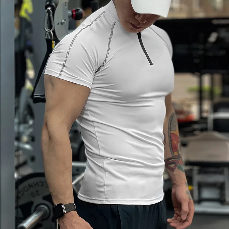 2022 Men's Fitness Shirt Summer Quick Drying Breathable Short Sleeve Shirt Men's Solid T-shirt