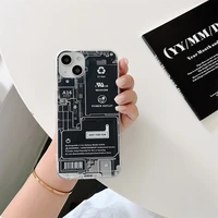 personality creative clear painted circuit board phone case for iphone 13 12 11 pro max couple anti drop hard back cover capa