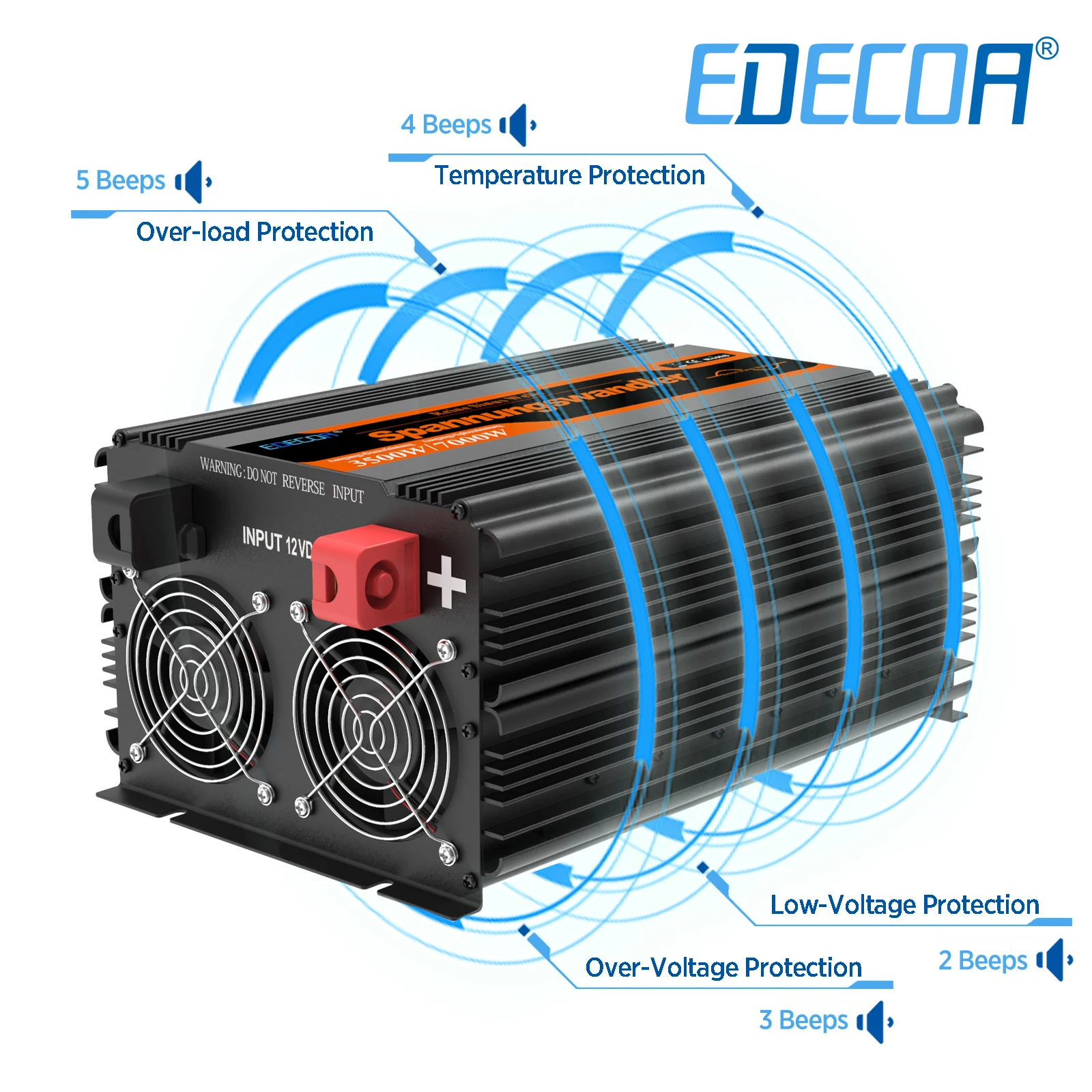 EDECOA 3500W DC 12V to AC 220V 230V converter pure sine wave power inverter off grid transformer for solar system car home boat