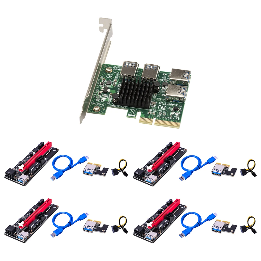 

PCI-E райзер с 1 на 4 расширительными картами + 4xPCI-E 16X расширитель + 4xPCI-E 1X адаптер 1x на 16x USB 3,0 адаптер для майнинга биткоинов райзер
