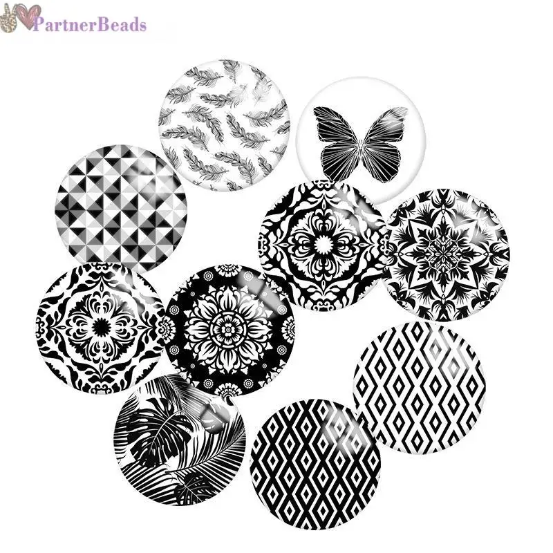 

Black Pattern Round Photo Glass Cabochon Demo Flat Back Making Findings 20mm Snap Button N4621