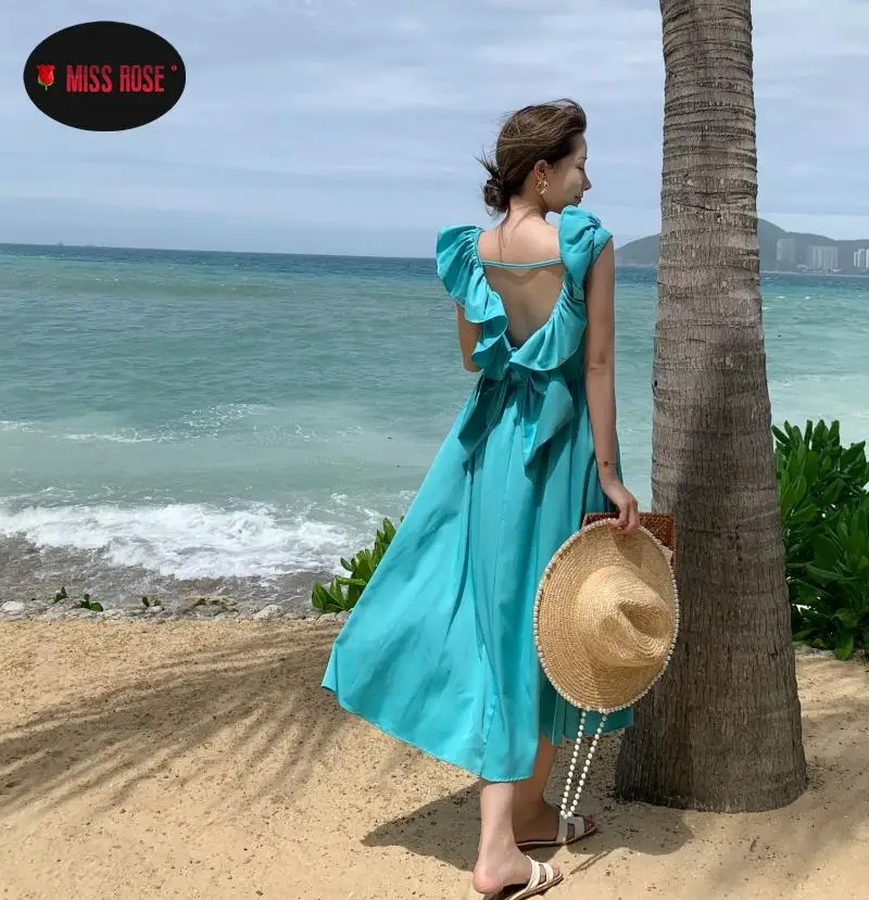 Женское пляжное платье с бантом на спине, праздничное платье в стиле ...