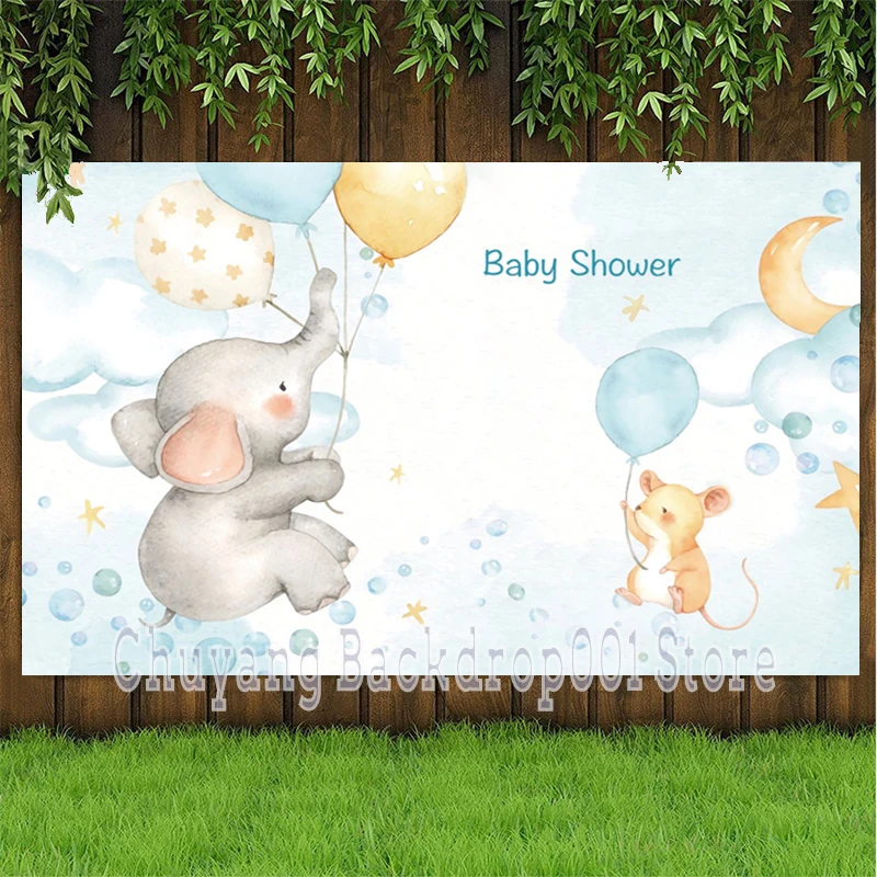 Light Blue Bubbles Cartoon Elephant Balloons Baby Shower Photo Backdrop Custom Kids 1st 2nd Birthday Party Background Photocall