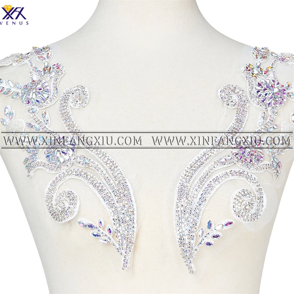 XFX VENUS 1 пара AB серебряный короткий лиф аппликация из бисера нашивки со стразами