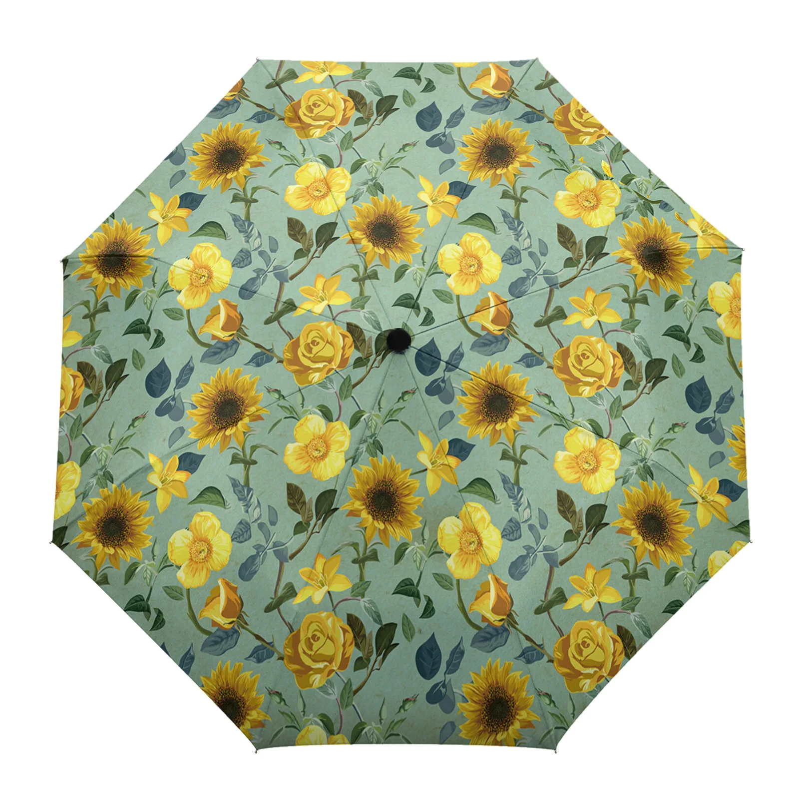 

Sunflower Retro Plant Leaves Print Women Men Rain Umbrella Three Folding Girl Durable Portable Automatic Umbrellas Gift Parasol