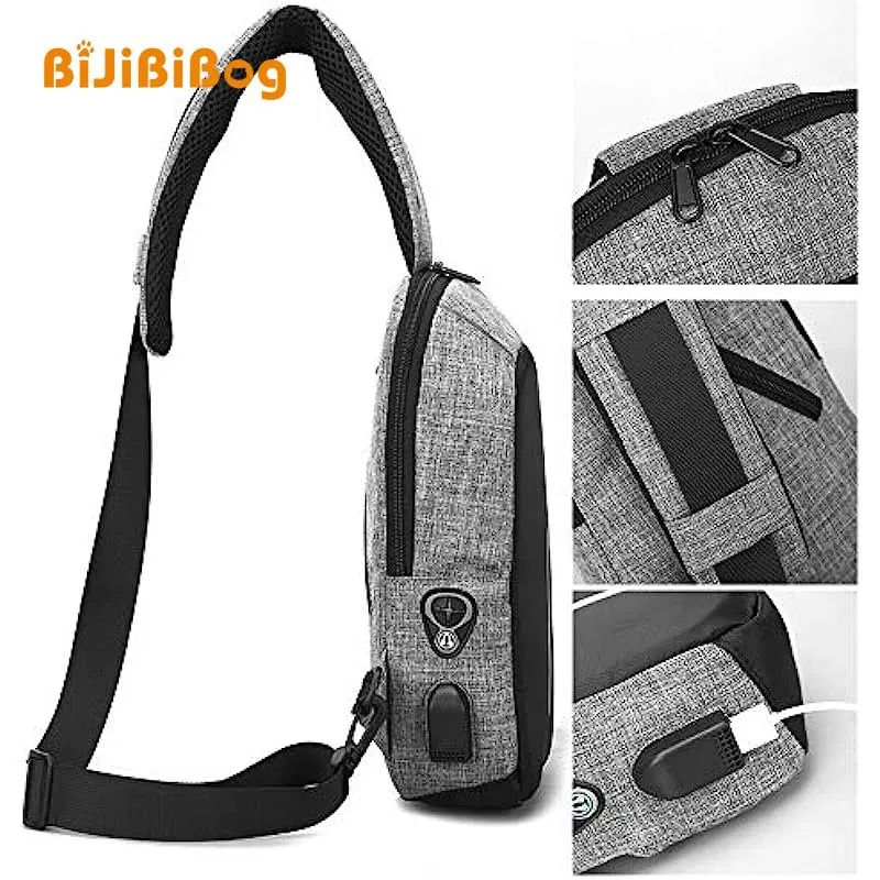 Multifunction Crossbody Chest Bag Men USB Charging Port Messengers Pack Waterproof Sling Shoulder Bags for Male Bolsas Masculina