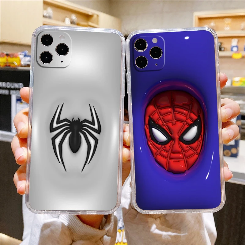 

3D Visual Marvel SpiderMan Art Phone Case For iPhone 14 13 12 Mini 11 XS Pro Max X XR SE 2020 8 7 6 5 Plus Transparent Cover