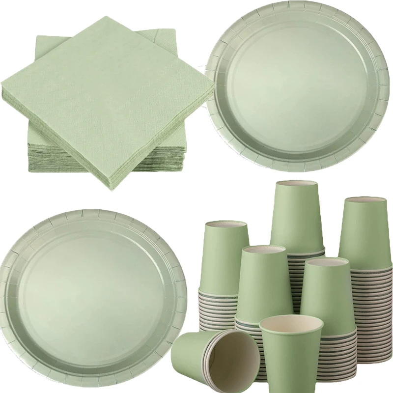 

Однотонная зеленая искусственная одноразовая посуда, принадлежности, бумажная тарелка, бумажная чашка, нож, вилка, ложка, товары для детской вечеринки