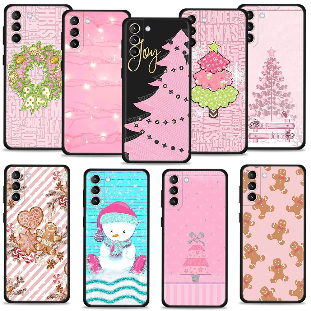 

Case For Samsung Galaxy S22 S21 S20 FE Ultra S10 S9 S8 Plus S10e Note 20Ultra 10Plus Shell Christmas Pink Dressing Tree Snowman