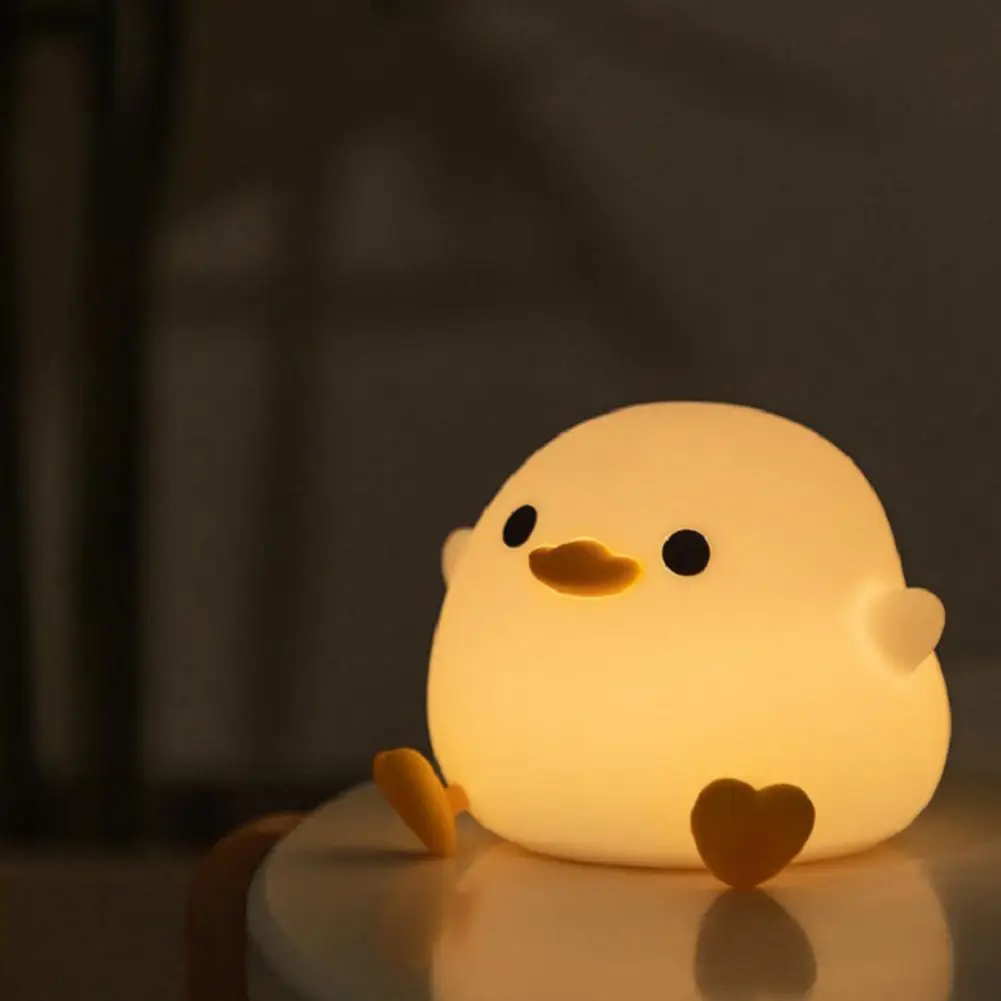 

Silicone Nursery Lamp Rechargeable Cartoon Duck Night Light Dimmable Soft Lamp for Bedside Flicker Free Adorable Appearance Led