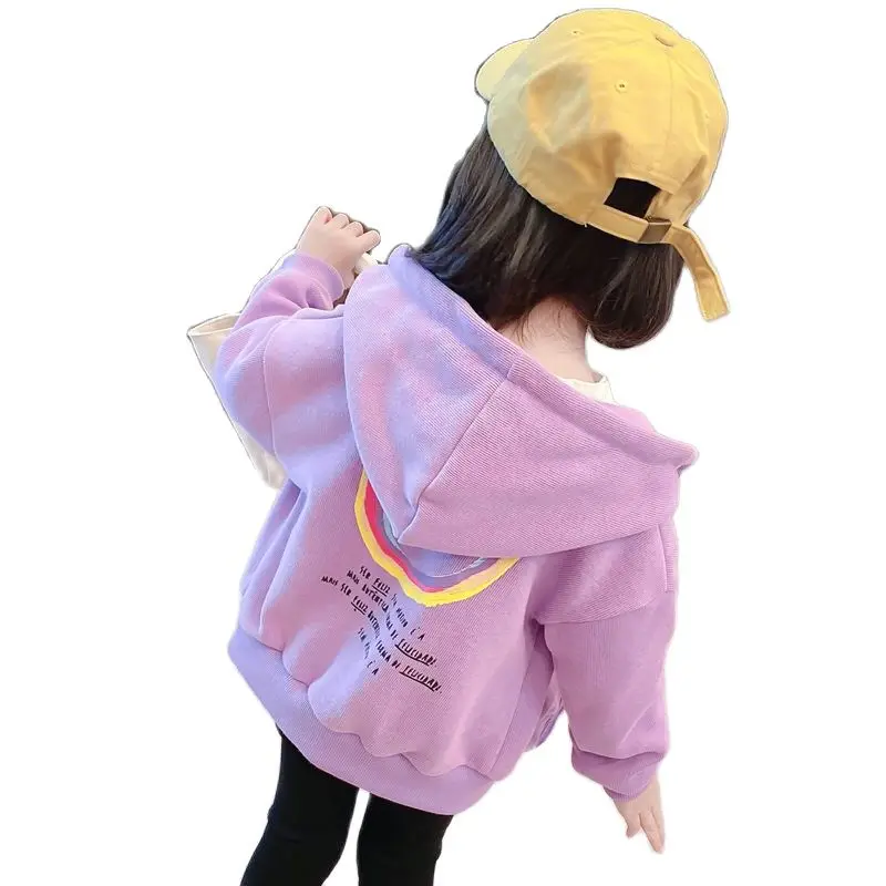 

Girls' Spring Autumn Hooded Coat Sweatshirt 2022 New Little Girls Clothing Children's Fashion Cartoon Print Zipper Casual Hoodie