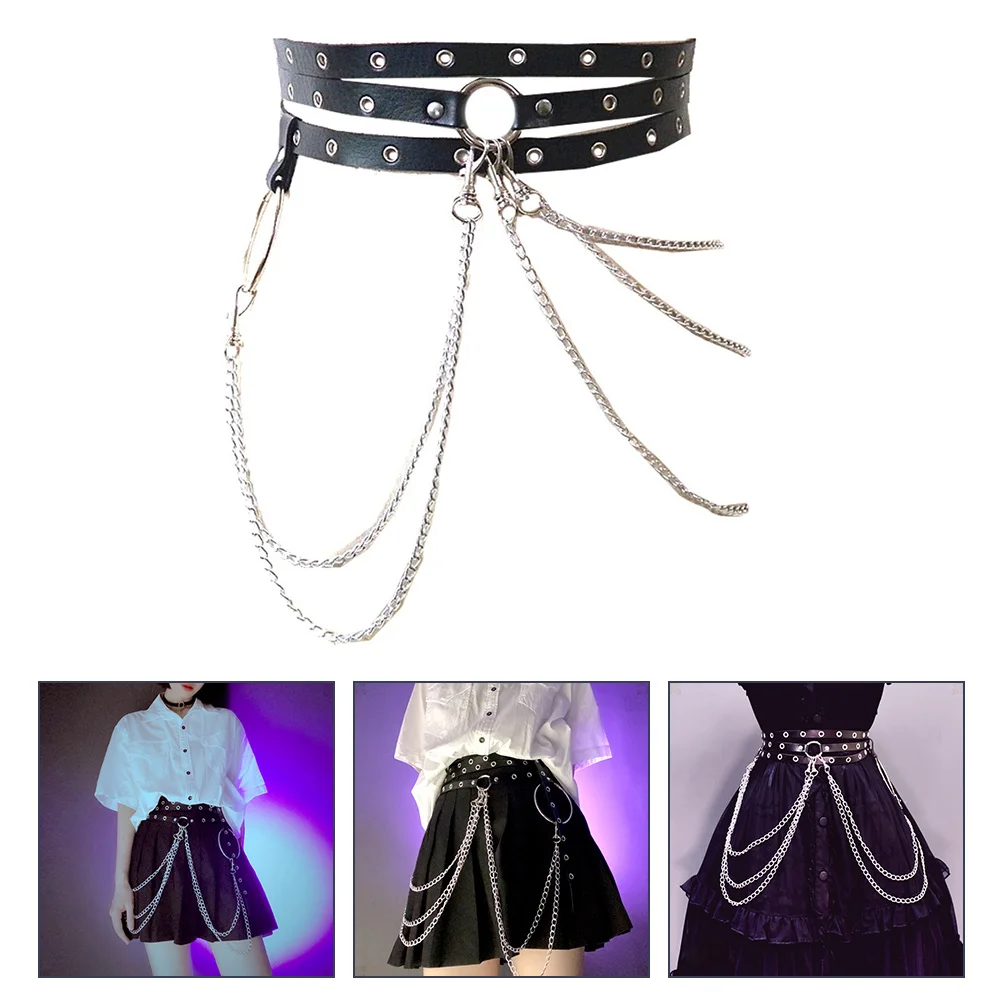 

1 Pc Punk Waist Chain Adjustable Multi-layered Fashion Waist Belt (Black)