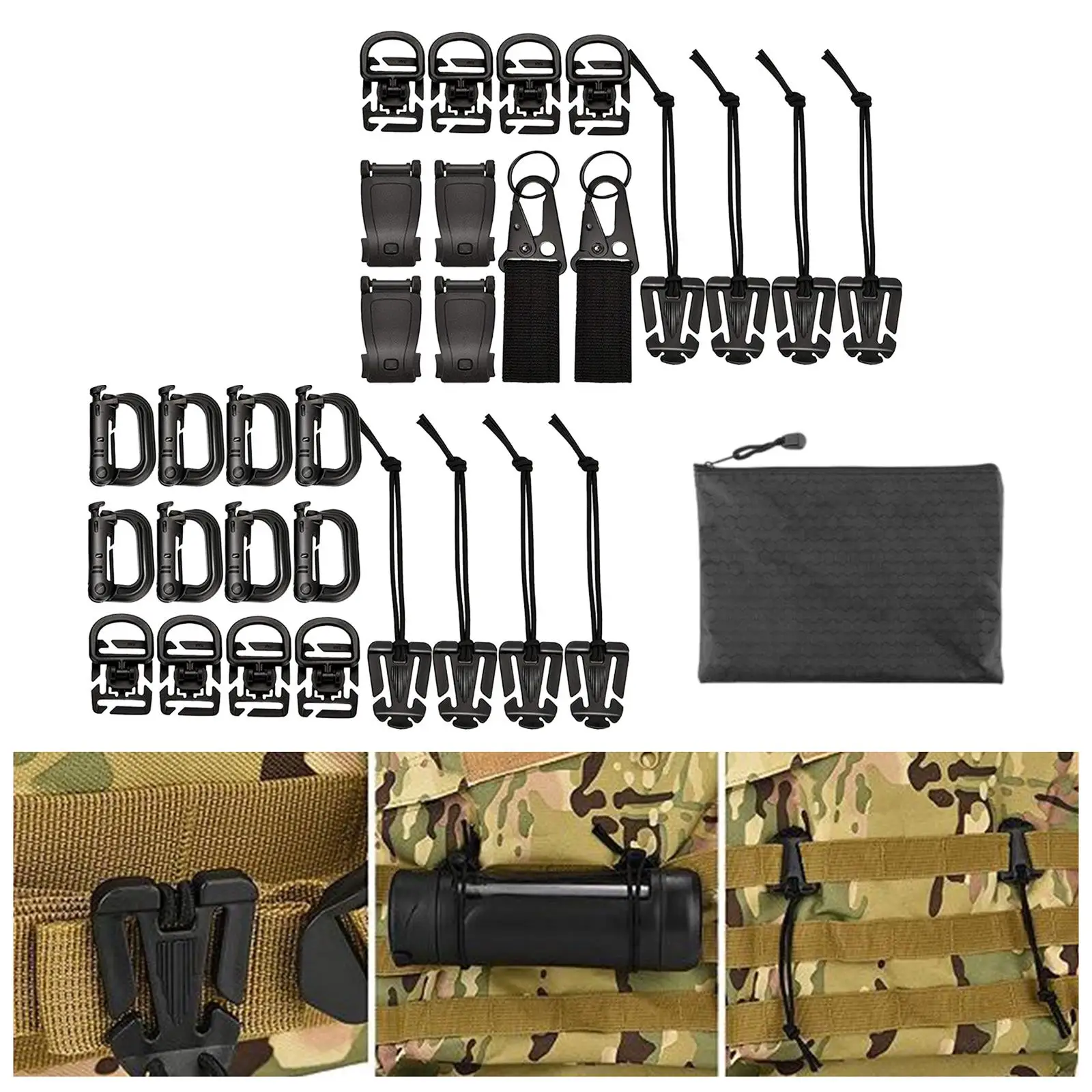 

Tactical Attachments for Molle Backpack Locking Gear Clip for Camping Outdoor Traveling