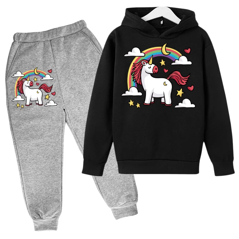 

Cute animal Printing horse Hoodie Suit Cotton Kids Top+Pant 2Piece Children Clothing Set 4-14Y Fashion Girls Boys Clothes