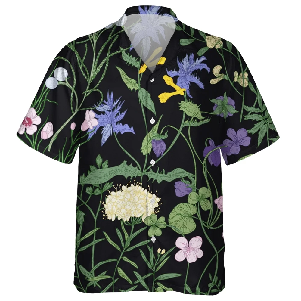 Jumeast 3D Black Mens Shirts Floral Print Pattern Hawaiian Short Sleeve Oversized Shirt For Men Casual Single Breasted Blouses