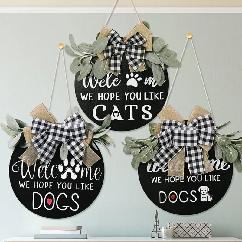 

Висячая табличка на дверь для домашних животных, деревянная бирка для собак и кошек, настенное украшение для дома, знаки с животными, подвесные таблички для украшения крыльца