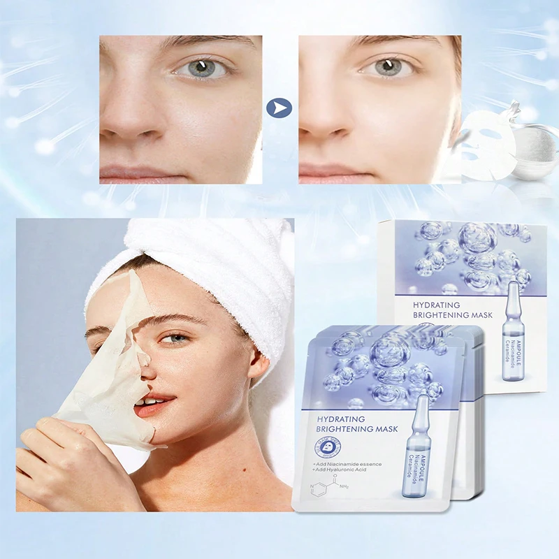 

10PCS Hydrating Brightening Facial Mask Hyaluronic Acid Moisturizing Nourish Skin Shrink Pores Brightening Skin Tone Face Care