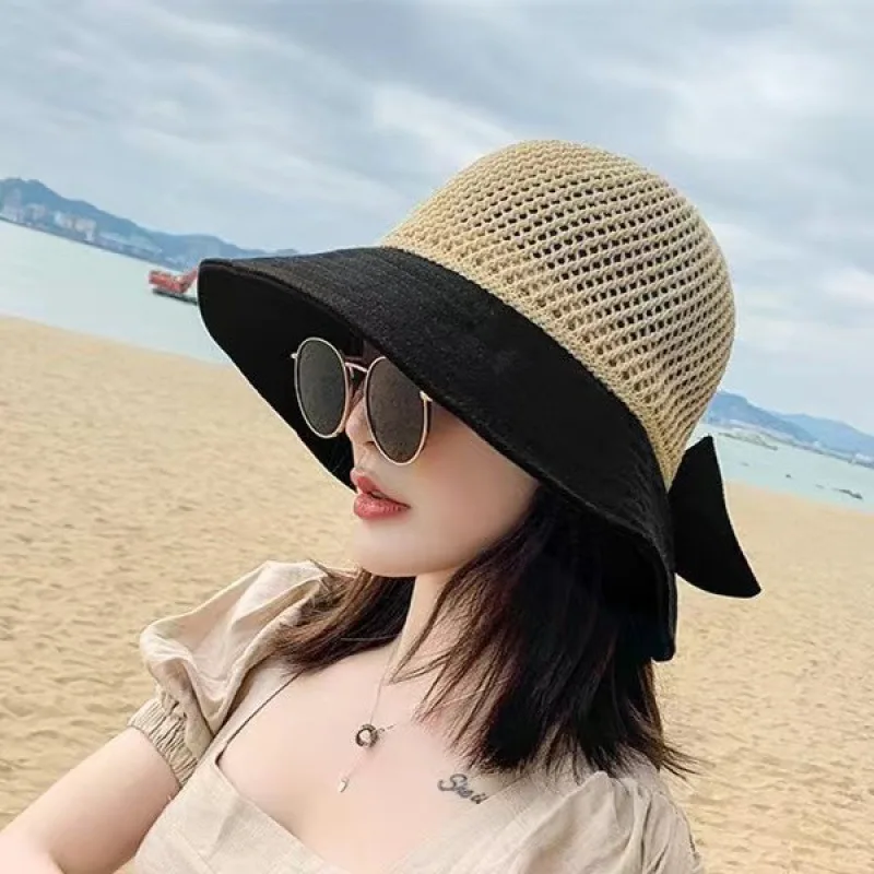 

2022 New Summer Wide Brim Floppy Lady Cap Straw Hat Sun Hat Beach Caps Women Hat UV Protect Travel Cap Simple Fashion Lady Cap