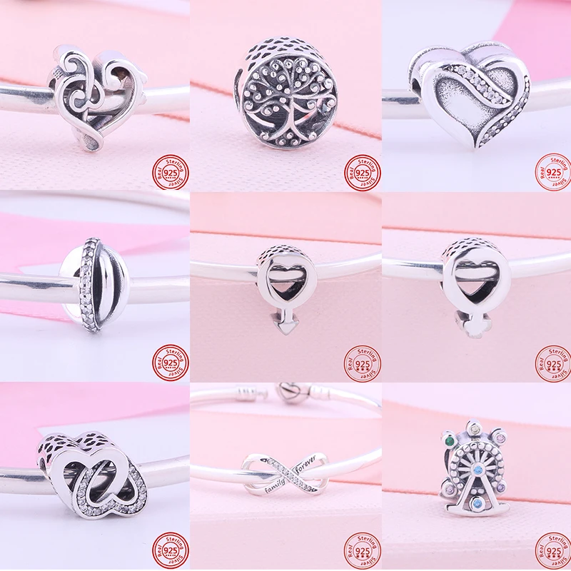 

Fit Original Brand Charms DIY Bracelet Women Jewelry 925 Sterling Silver Simple Hollow Style Crown Heart Family Forever Beads