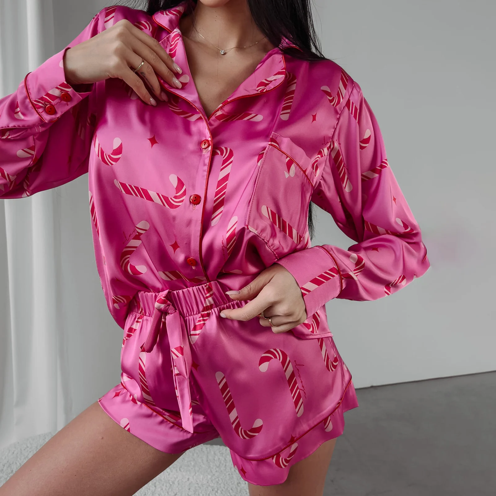 Dourbesty женские рождественские пижамные комплекты ярких цветов с принтом трости