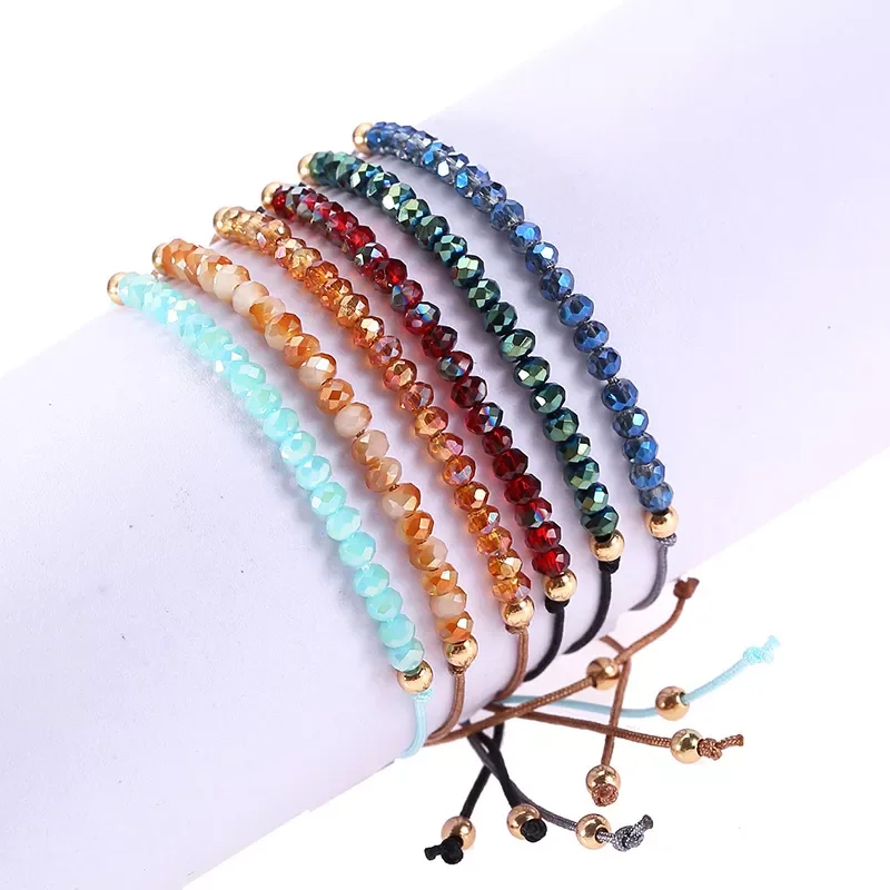

Crystal Stone Beads Bracelet Hand Woven Rope Chain Clear Crystal Adjustable Bracelets Jewelry Party Wedding Accessories