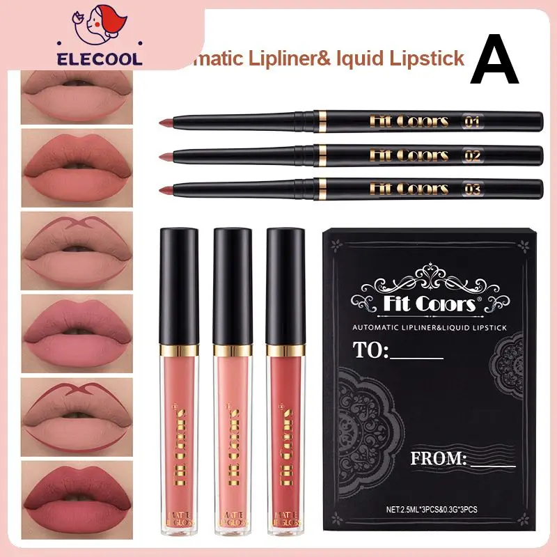 

Fit Colors/box Lip Gloss Lip Liner Combo Set Waterproof Liquid Matte Lipstick Waterproof Non-stick Cup Makeup maquillaje