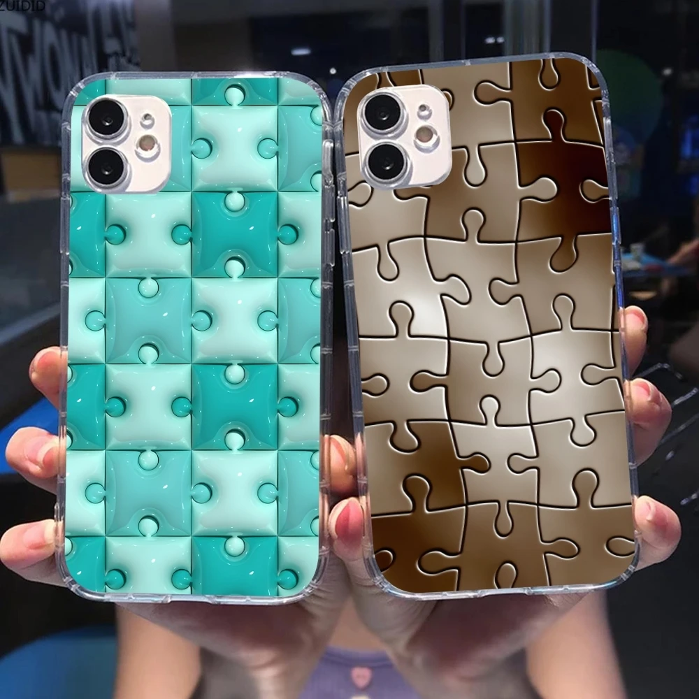 Puzzle Fashion Pretty Mobile Cell Phone Case for iPhone 16 15 14 13 12 11 X XR XS 8 Pro Max Plus Mini Clear Transparent Cover