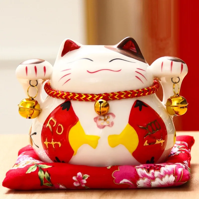 

Ceramic Lucky Cat Creative Ringing Bell Small Piggy Bank Car Desk Decoration