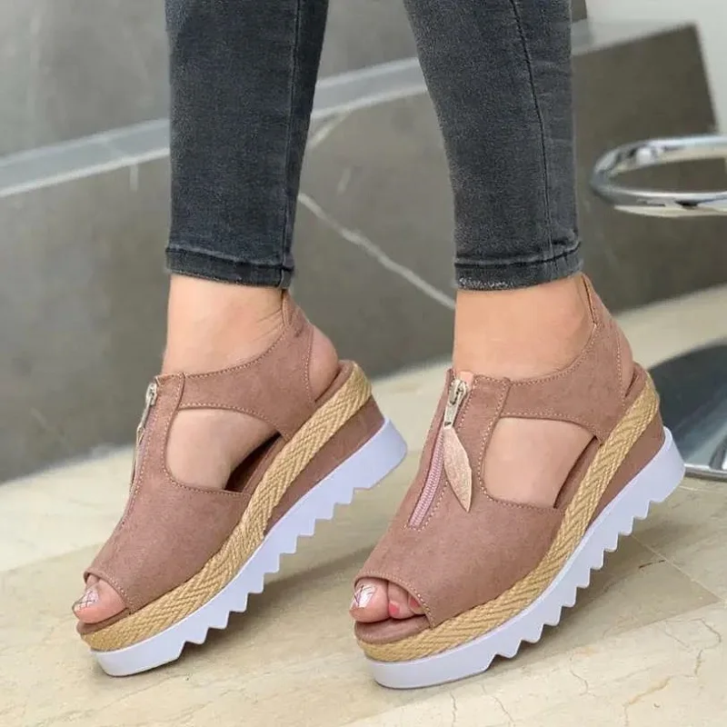 

Summer Sandals Women Solid Color Open Toe Casual Ladies Flats Non-Slip Zipper Vintage Female Shoes 2022 Fashion Chaussure Femme