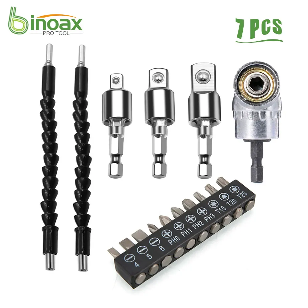 

7Pc Flexible Shaft Bits 105 Degree Angle Driver Screwdriver 10 Pcs Drive Screwdriver Bit 360 Degree Rotary Wrench Socket Adapter