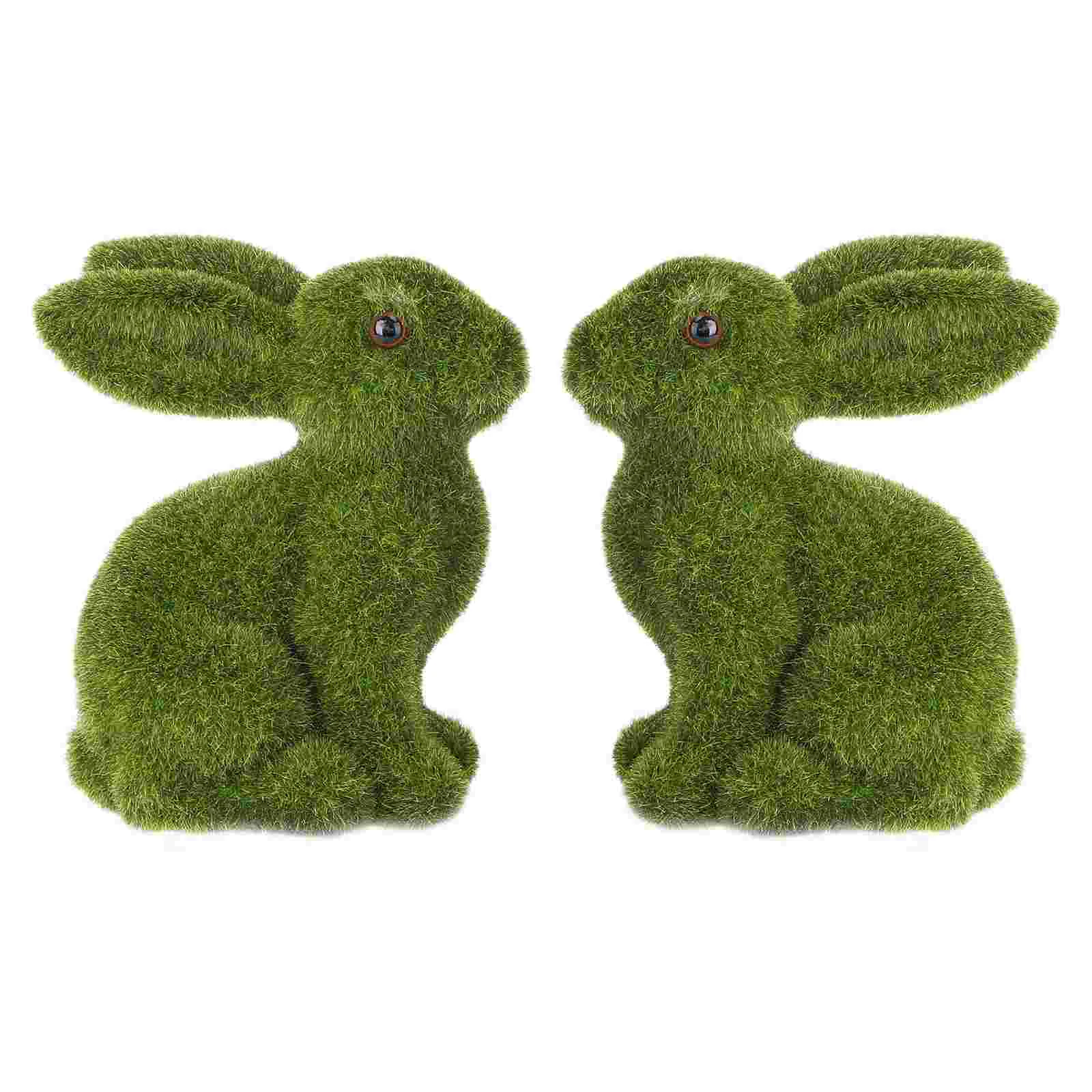 

Moss Rabbit Bunny Easter Animal Decor Figurines Sculpture Flocked Holiday Table Fake Faux Sculptures Green Centerpieces