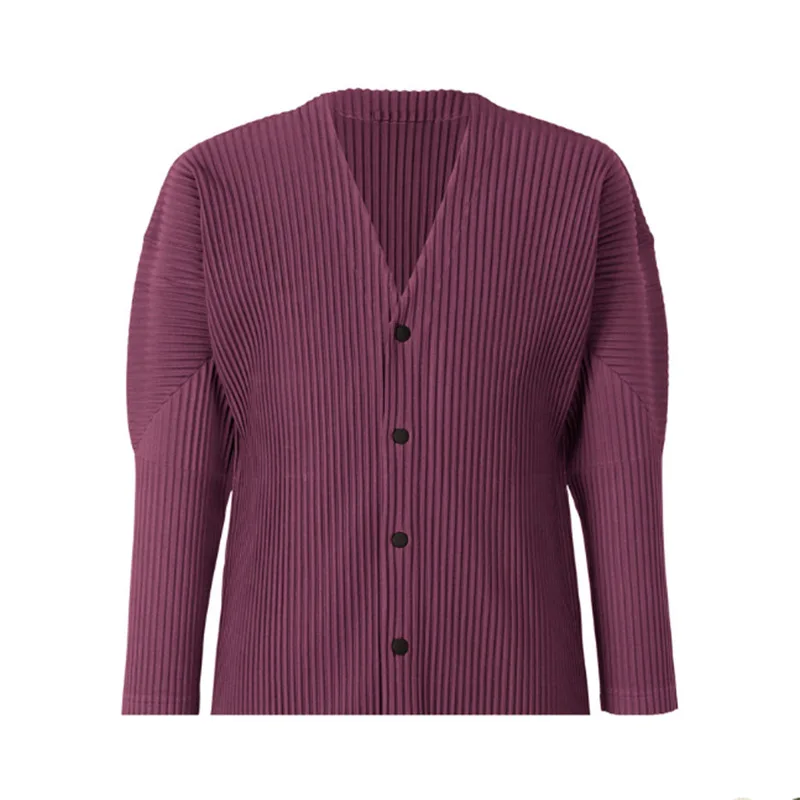 Spring men's pleated sweater cardigan jacket 2023 New Sanzhai fabric pleated vertical V-neck Korean men's jacket