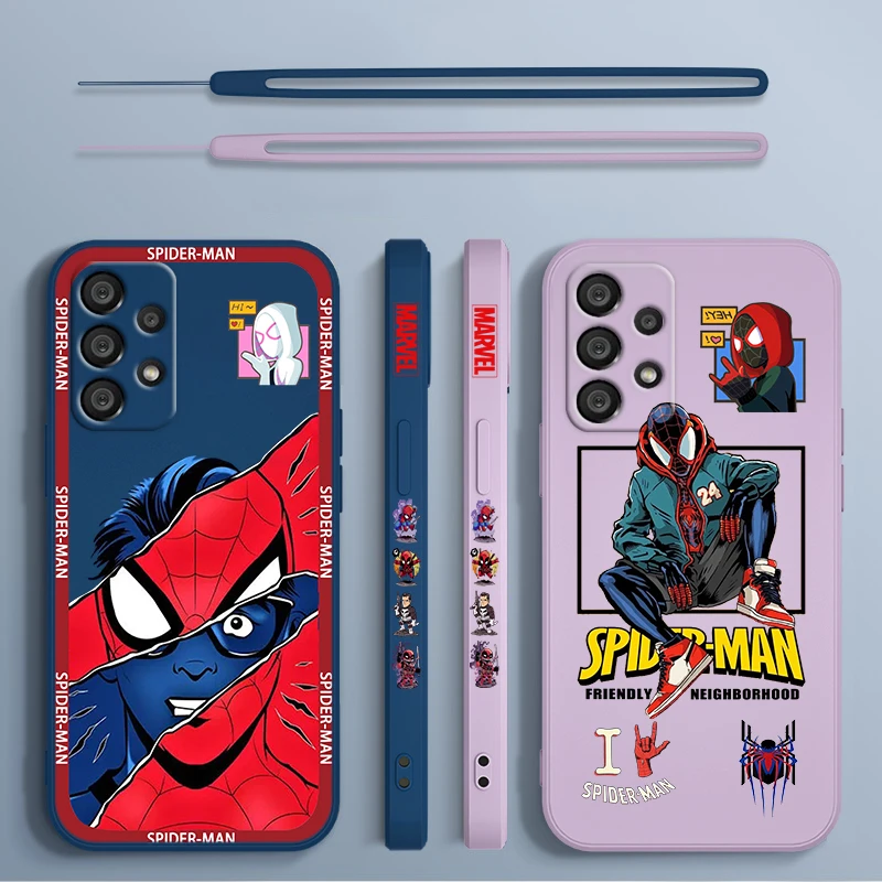 

Marvel Spiderman Logos Samsung Phone Case For A73 A53 A33 A52 A32 A71 A51 A21S A03S A50 A30 5G Liquid Left Rope Cover