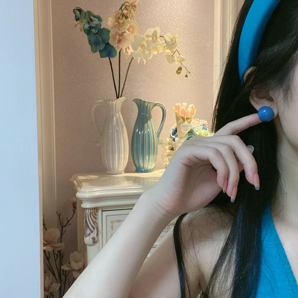 INS Blogger Klein Blue Art Morandi Geometric Acrylic Haze Evening 925 Sterling Pin Stud Earrings