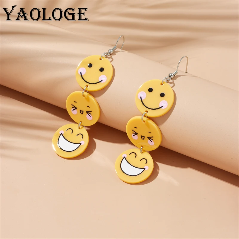 

YAOLOGE Acrylic Lovely Smile Face Long Pendant Earrings For Women Girl New Trend Ear Jewelry Party Birthday Gift Accessories