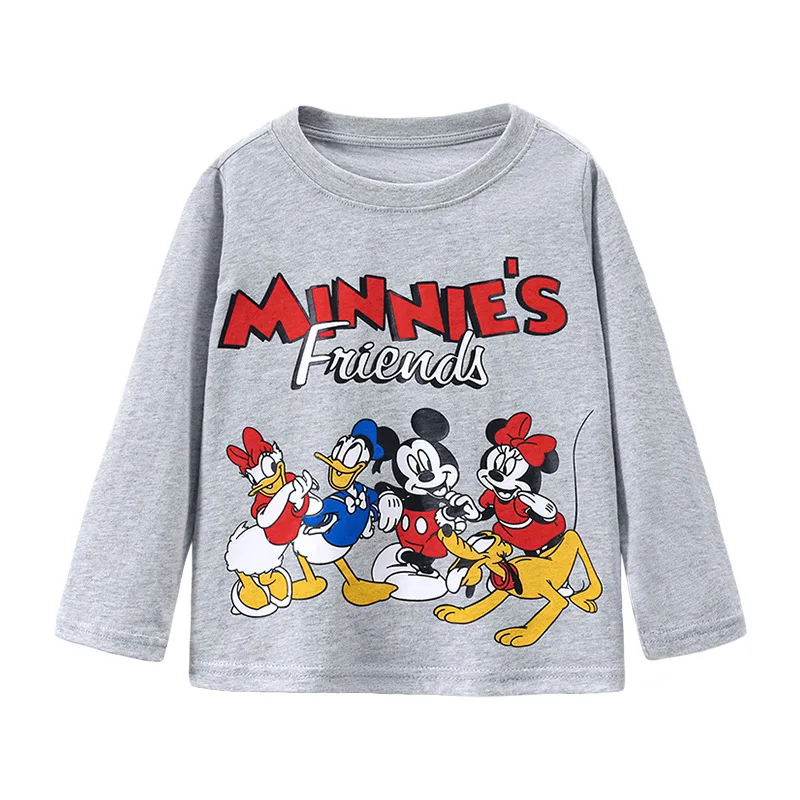 

Детские футболки Disney, осенняя футболка с длинным рукавом, детская повседневная одежда с мультяшным рисунком, футболка для мальчиков и девочек